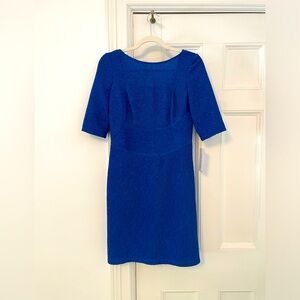 Julia Jordan Blue Fitted Shimmer Sheath Dress Size 6 NWT Structured 80s-Inspired